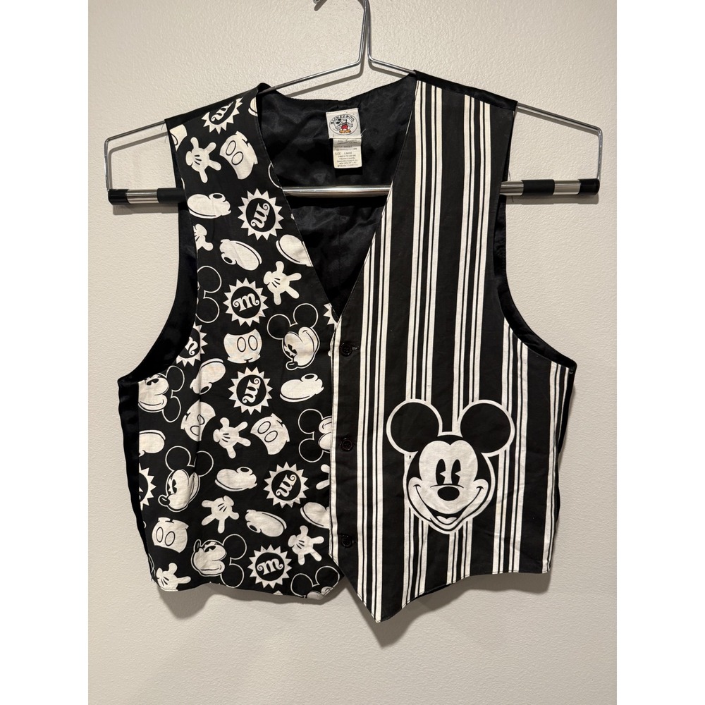 Vintage Mickey & Co Disney Vest Mens Large Black White Striped Graphic 90s 72507